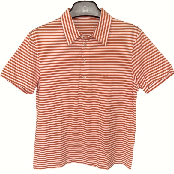 Prada Other - Prada Sport Orange & Off-White Striped Polo Shirt – Men’s Size L (Fits M)